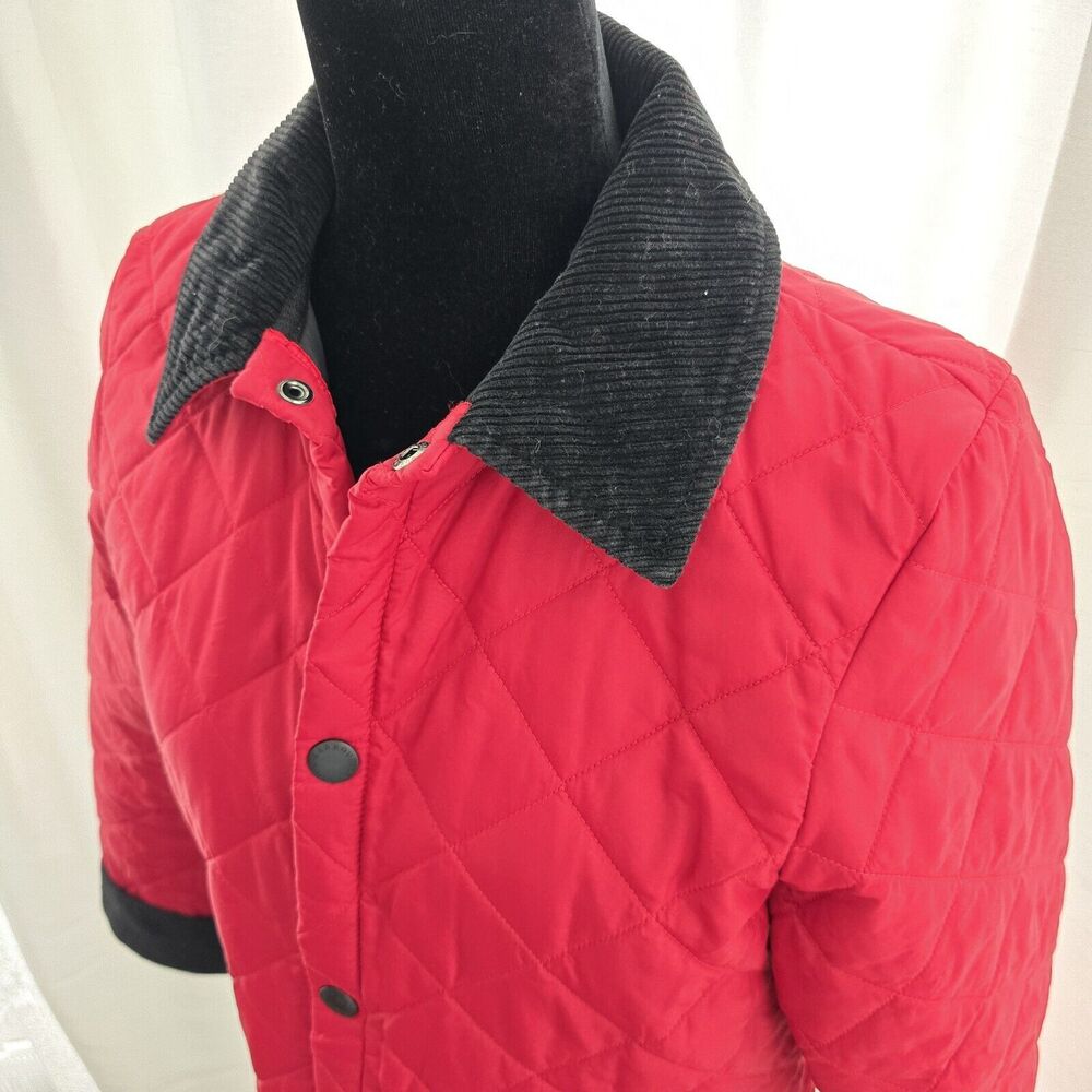 Barbour Red Quilted Jacket with Black Collar - Picture 2 of 13